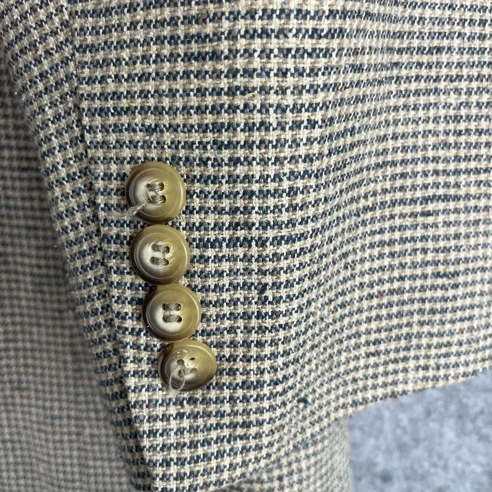 Luskeys Ryons Silk Western Blazer Sport Coat Mens 48L Beige Houndstooth‎ Cowboy